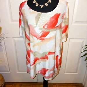 JM Collection Short Sleeve Top 1X Coral Print